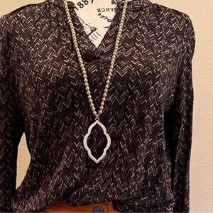 Pendant necklace- light wood bead necklace with gold colored diamond pendant